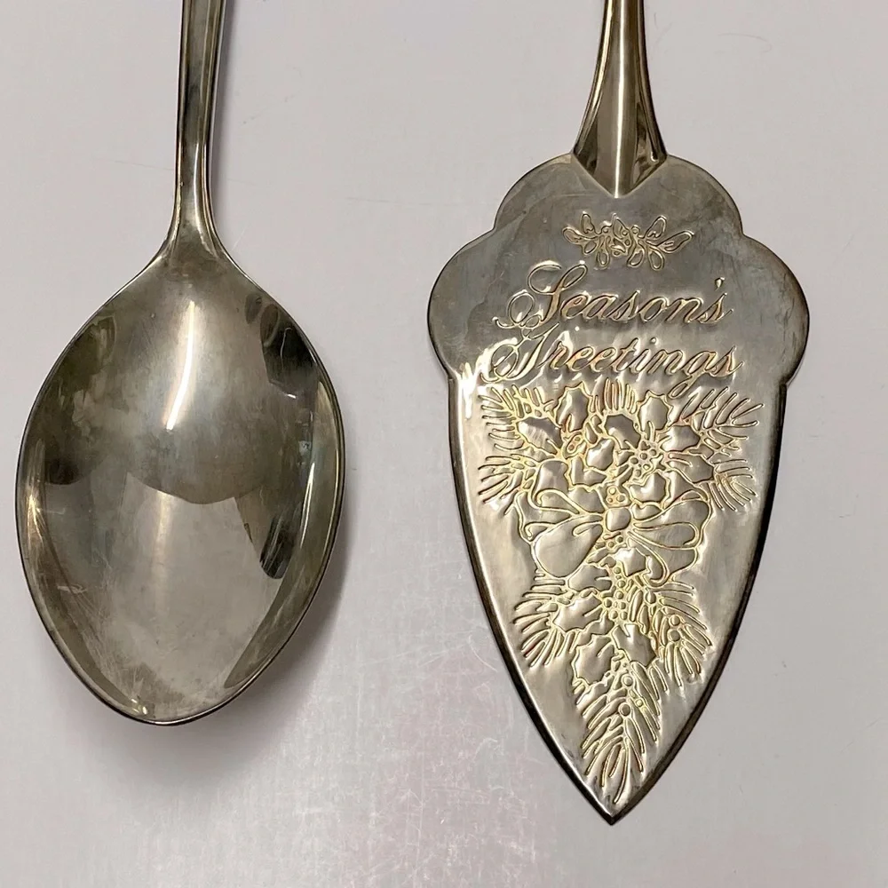 Vintage Avon Silverplated Cake Server & Serving Spoon Holiday Christmas Party